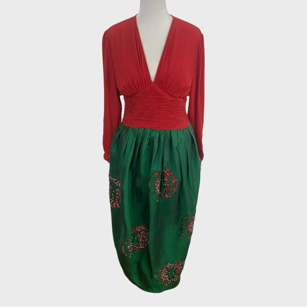 Vintage 1988 Runway Valentino Boutique Rare Red Green Cupid Gown XS/S - Picture 17 of 17